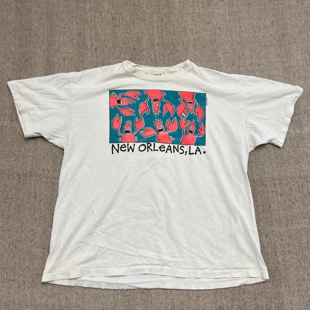 Vintage New Orleans Shirt Mens XXL White 1980s‎ Art Lobster Crayfish